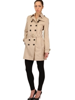 BURBERRY BRIT - DOUBLE BREASTED GABARDINE TRENCH COAT - BEIGE