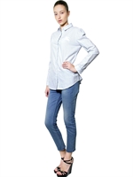 BURBERRY BRIT - STRIPED LOGO COTTON POPLIN SHIRT - LIGHT BLUE