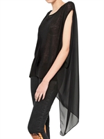 AVELON - SILK GEORGETTE AND COTTON/LINEN TOP - BLACK