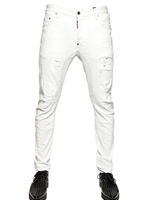 DSQUARED - JEANS BIKER IN DENIM STRETCH 17CM - BIANCO