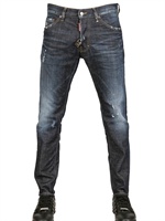 DSQUARED - 16.5CM BLUE CRASH STRETCH DENIM JEANS - BLUE