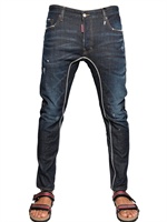 DSQUARED - 17CM BLUE CRASH STRETCH DENIM JEANS - BLUE