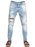 DSQUARED - 16.5CM BEACH KENNY TWIST DESTROYED JEANS - BLUE