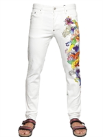 DSQUARED - JEANS IN DENIM STRETCH CON STAMPA 16.5CM - BIANCO