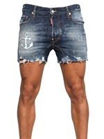 DSQUARED - ANCHOR DISTRESSED DENIM SHORTS - BLUE