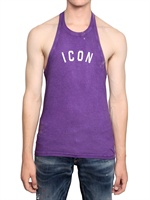 DSQUARED - ICON PRINT COTTON JERSEY TANK TOP - PURPLE/WHITE