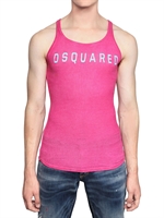 DSQUARED - RIBBED COTTON LINEN JERSEY TANK TOP - PINK/GREY