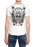DSQUARED - BAUMWOLL-JERSEY T-SHIRT MIT TOTENKOPF PUFF DRUCK - WEIß