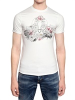 DSQUARED - BAUMWOLL-JERSEY T-SHIRT MIT TOTENKOPF PUFF DRUCK - WEIß