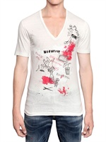 DSQUARED - ROCK & ROLL BAUMWOLL LEINEN JERSEY T-SHIRT - WEIß