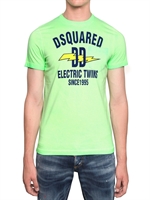 DSQUARED - DSQUARED PRINTED COTTON JERSEY T-SHIRT - LIGHT GREEN/BLU