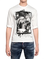 DSQUARED - BAUMWOLL-JERSEY UND POPELINEN T-SHIRT - WEIß