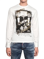 DSQUARED - BAUMWOLL-JERSEY UND POPELINEN T-SHIRT - WEIß