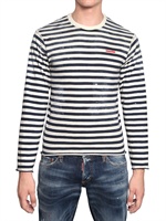 DSQUARED - RAW CUT GESTREIFTES SCHWERES JERSEY T-SHIRT - BLAU/WEISS