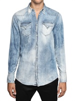 DSQUARED - BLEACHED STRETCH DENIM WESTERN SHIRT - BLUE