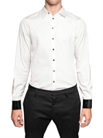 DSQUARED - PATENT PVC CUFFS COTTON POPLIN SHIRT - WHITE