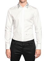DSQUARED - STUDDED COLLAR COTTON POPLIN SHIRT - WHITE