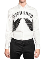 DSQUARED - SEQUINED EAGLE COTTON POPLIN SHIRT - WHITE