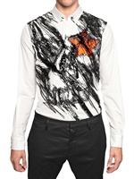 DSQUARED - EMBROIDERED SEQUIN COTTON POPLIN SHIRT - WHITE