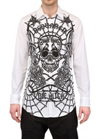 DSQUARED - SKULL PRINTED COTTON POPLIN SHIRT - WHITE