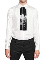 DSQUARED - PATENT LEATHER PLASTRON COTTON SHIRT - WHITE
