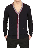 DSQUARED - COTTON KNIT NEON PIPING CARDIGAN - BLUE/FUCHSIA