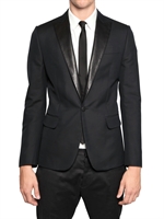 DSQUARED - LEATHER LAPELS SILK COTTON TUXEDO JACKET - BLACK