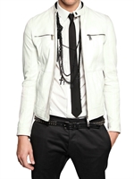 DSQUARED - DAN BIKER SOFT NAPPA LEATHER JACKET - WHITE
