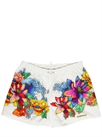 DSQUARED - HIBISCUS PRINTED NYLON SWIMMING SHORTS - WHITE