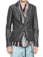 ANN DEMEULEMEESTER - GIACCA TRE BOTTONI STIRATI A DUE IN SETA JACQUARD - NERO/GRIGIO