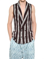 ANN DEMEULEMEESTER - STRIPED HERRINGBONE VISCOSE COTTON VEST - BORDEAUX/GREY
