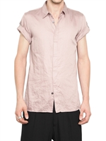 ANN DEMEULEMEESTER - CAMICIA MANICHE CORTE IN RASATELLO DI COTONE - ROSA