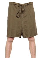 ANN DEMEULEMEESTER - STRIPED SILK COTTON CANVAS SHORTS - KHAKI