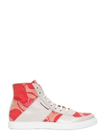 MARC JACOBS - SNEAKERS IN PELLE E TELA DI COTONE STAMPATO - GRIGIO/ROSSO