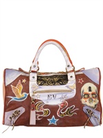 EL VAQUERO - GROßE LEDERTASCHE MIT TATTOODRUCK - BUNT