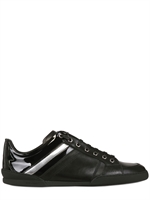 DIOR HOMME - CONTRASTING STRIPE LEATHER SNEAKERS - BLACK/SILVER