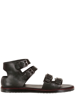DIOR HOMME - CONTRASTING STITCHING LEATHER SANDALS - BLACK