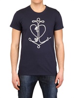 DIOR HOMME - JERSEY T-SHIRT MIT RUNDEM AUSSCHNITT & ANKERDRUCK - BLAU/WEISS