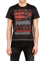 DIOR HOMME - NET PRINTED JERSEY DOUBLE LAYER T-SHIRT - BLACK/RED