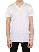 DIOR HOMME - BEE EMBROIDERED JERSEY V NECK T-SHIRT - WHITE/BLACK