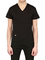 DIOR HOMME - BEE EMBROIDERED JERSEY V NECK T-SHIRT - BLACK/WHITE