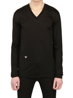DIOR HOMME - JERSEY T-SHIRT MIT V-AUSSCHNITT & GESTICKTER BIENE - SCHWARZ/WEIß