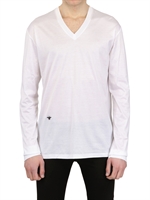 DIOR HOMME - JERSEY T-SHIRT MIT V-AUSSCHNITT & GESTICKTER BIENE - WEIß/SCHWARZ