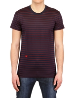 DIOR HOMME - BEE EMBROIDERED STRIPED JERSEY T-SHIRT - NAVY/RED