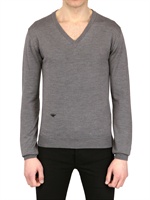 DIOR HOMME - BEE EMBROIDERED WOOL V NECK SWEATER - MEDIUM GREY