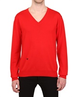 DIOR HOMME - BEE EMBROIDERED WOOL V NECK SWEATER - RED