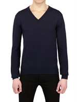 DIOR HOMME - BEE EMBROIDERED WOOL V NECK SWEATER - NAVY