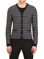DIOR HOMME - MULTI STRIPED WOOL CARDIGAN - NAVY/GREY