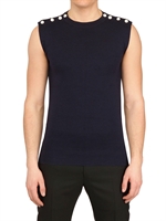 DIOR HOMME - WOOL SILK KNIT SLEEVELESS SWEATER - NAVY