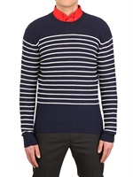 DIOR HOMME - SILK COTTON CASHMERE CABLE KNIT SWEATER - NAVY/WHITE